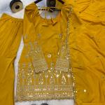 Premium Embroidered Natural Crepe Silk Sharara Suit Set (3-Piece)