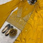 Premium Embroidered Natural Crepe Silk Sharara Suit Set (3-Piece)