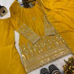 Premium Embroidered Natural Crepe Silk Sharara Suit Set (3-Piece)