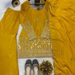 Premium Embroidered Natural Crepe Silk Sharara Suit Set (3-Piece)