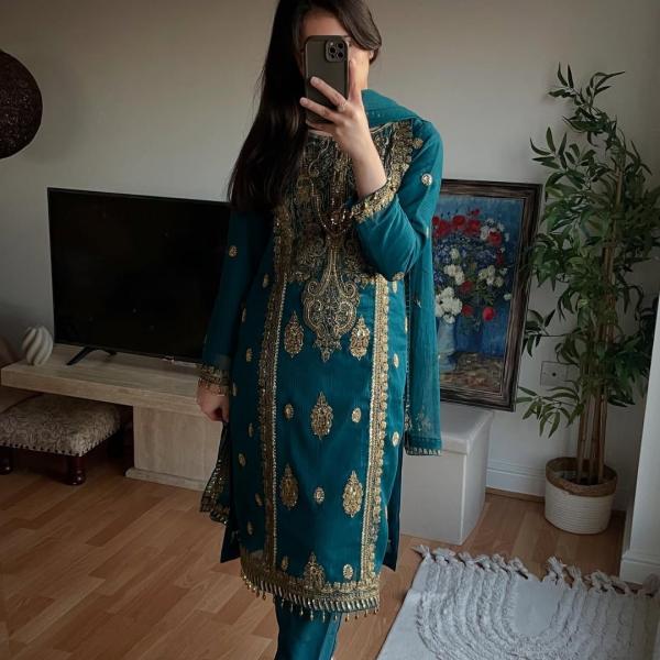 Luxe Chinnon Silk Embroidered Suit Set
