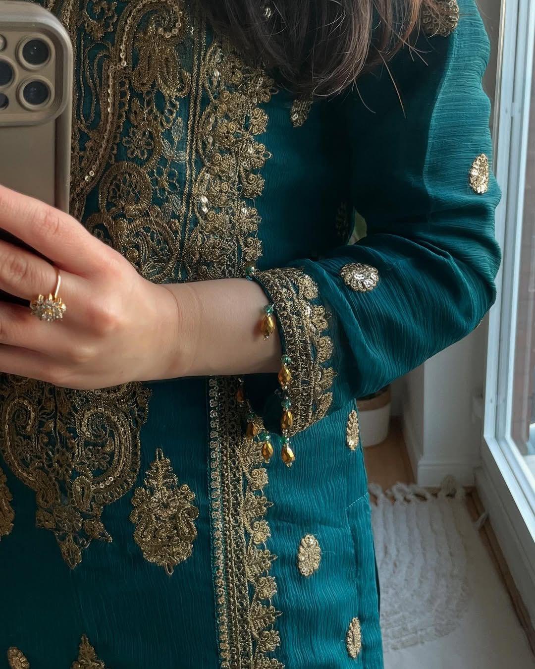 Luxe Chinnon Silk Embroidered Suit Set