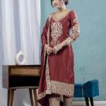 Product Name: Royale Radiance – Embroidered Chinnon Silk Ensemble✨