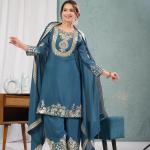 "Saanvi" Pure Chinnon Silk Embroidered Suit Set