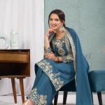 "Saanvi" Pure Chinnon Silk Embroidered Suit Set