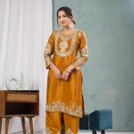 "Saanvi" Pure Chinnon Silk Embroidered Suit Set