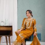 "Saanvi" Pure Chinnon Silk Embroidered Suit Set