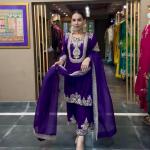 "Saanvi" Pure Chinnon Silk Embroidered Suit Set