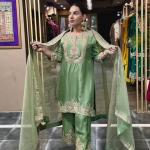 "Saanvi" Pure Chinnon Silk Embroidered Suit Set