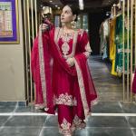 "Saanvi" Pure Chinnon Silk Embroidered Suit Set