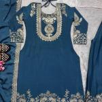 "Saanvi" Pure Chinnon Silk Embroidered Suit Set