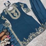 "Saanvi" Pure Chinnon Silk Embroidered Suit Set