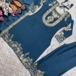 "Saanvi" Pure Chinnon Silk Embroidered Suit Set