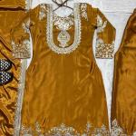 "Saanvi" Pure Chinnon Silk Embroidered Suit Set