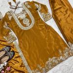 "Saanvi" Pure Chinnon Silk Embroidered Suit Set