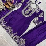 "Saanvi" Pure Chinnon Silk Embroidered Suit Set