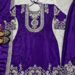 "Saanvi" Pure Chinnon Silk Embroidered Suit Set