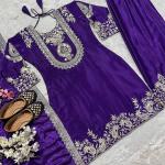 "Saanvi" Pure Chinnon Silk Embroidered Suit Set