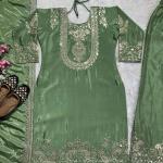 "Saanvi" Pure Chinnon Silk Embroidered Suit Set