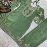 "Saanvi" Pure Chinnon Silk Embroidered Suit Set