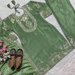 "Saanvi" Pure Chinnon Silk Embroidered Suit Set