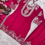 "Saanvi" Pure Chinnon Silk Embroidered Suit Set