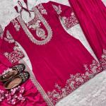 "Saanvi" Pure Chinnon Silk Embroidered Suit Set