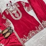 "Saanvi" Pure Chinnon Silk Embroidered Suit Set