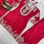 "Saanvi" Pure Chinnon Silk Embroidered Suit Set
