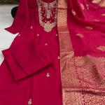 Designer Diamond Silk Cotton Suit Set (Ready-to-Wear)
