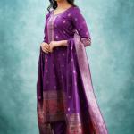 Sanvi Purple Paithani Silk Blended Salwar Suit