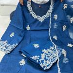 “RAASHA Deep Blue & Maroon Embroidered Chanderi Silk 3‑Piece Suit Set – Cotton‑Lined Kurti, Palazzo & Dupatta”
