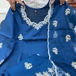 “RAASHA Deep Blue & Maroon Embroidered Chanderi Silk 3‑Piece Suit Set – Cotton‑Lined Kurti, Palazzo & Dupatta”
