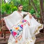 White Chaniya Choli Set – Pure Cotton with Gota Patti & Mirror Work