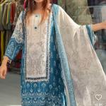 Berry Silk Suit Set – Teal Blue & Ivory with Hand Mirror Work