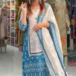 Berry Silk Suit Set – Teal Blue & Ivory with Hand Mirror Work