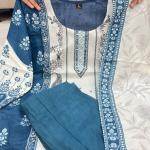 Berry Silk Suit Set – Teal Blue & Ivory with Hand Mirror Work