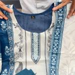 Berry Silk Suit Set – Teal Blue & Ivory with Hand Mirror Work