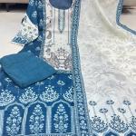 Berry Silk Suit Set – Teal Blue & Ivory with Hand Mirror Work