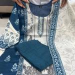 Berry Silk Suit Set – Teal Blue & Ivory with Hand Mirror Work