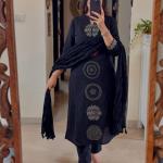 Festive Elegance Pure Mul Cotton 3-Piece Kurti Pant Dupatta Set with Moti Mala –