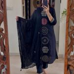 Festive Elegance Pure Mul Cotton 3-Piece Kurti Pant Dupatta Set with Moti Mala –