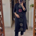 Festive Elegance Pure Mul Cotton 3-Piece Kurti Pant Dupatta Set with Moti Mala –