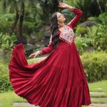 Kutchi Gamthi Navratri Gown – 14kg Rayon with 12 Meter Flair (Maroon)