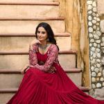 Kutchi Gamthi Navratri Gown – 14kg Rayon with Embroidery & Cotton Print (Maroon & Black)