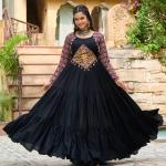 Kutchi Gamthi Navratri Gown – 14kg Rayon with Embroidery & Cotton Print (Maroon & Black)