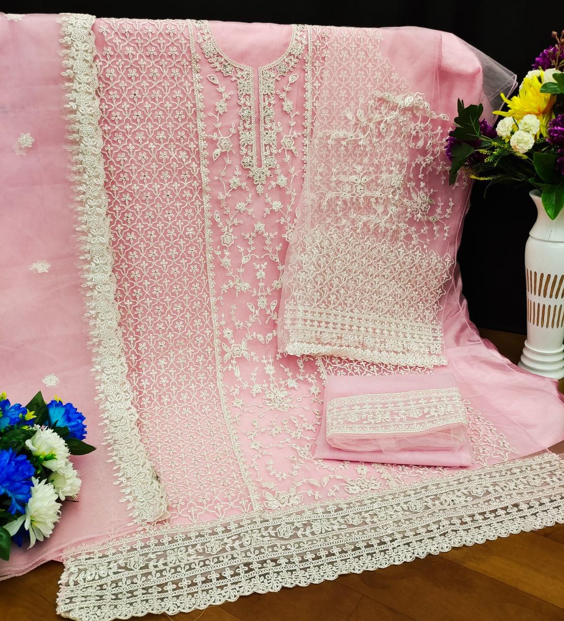 Premium Pink Butterfly Net Ready-Made Suit