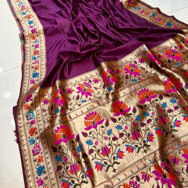 Paithani – Pure Soft Silk Plain Body Paithani Saree with Gold Zari