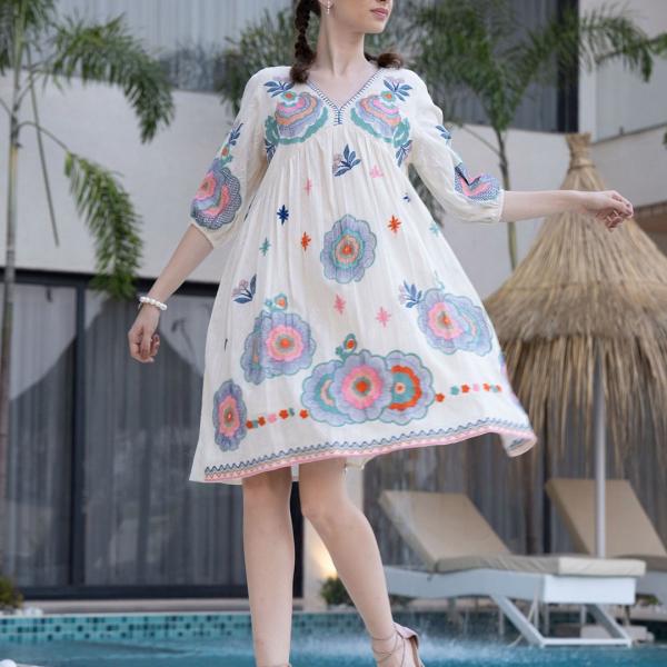 Classic Floral Middy | Poly Cotton One Piece Dress for Women