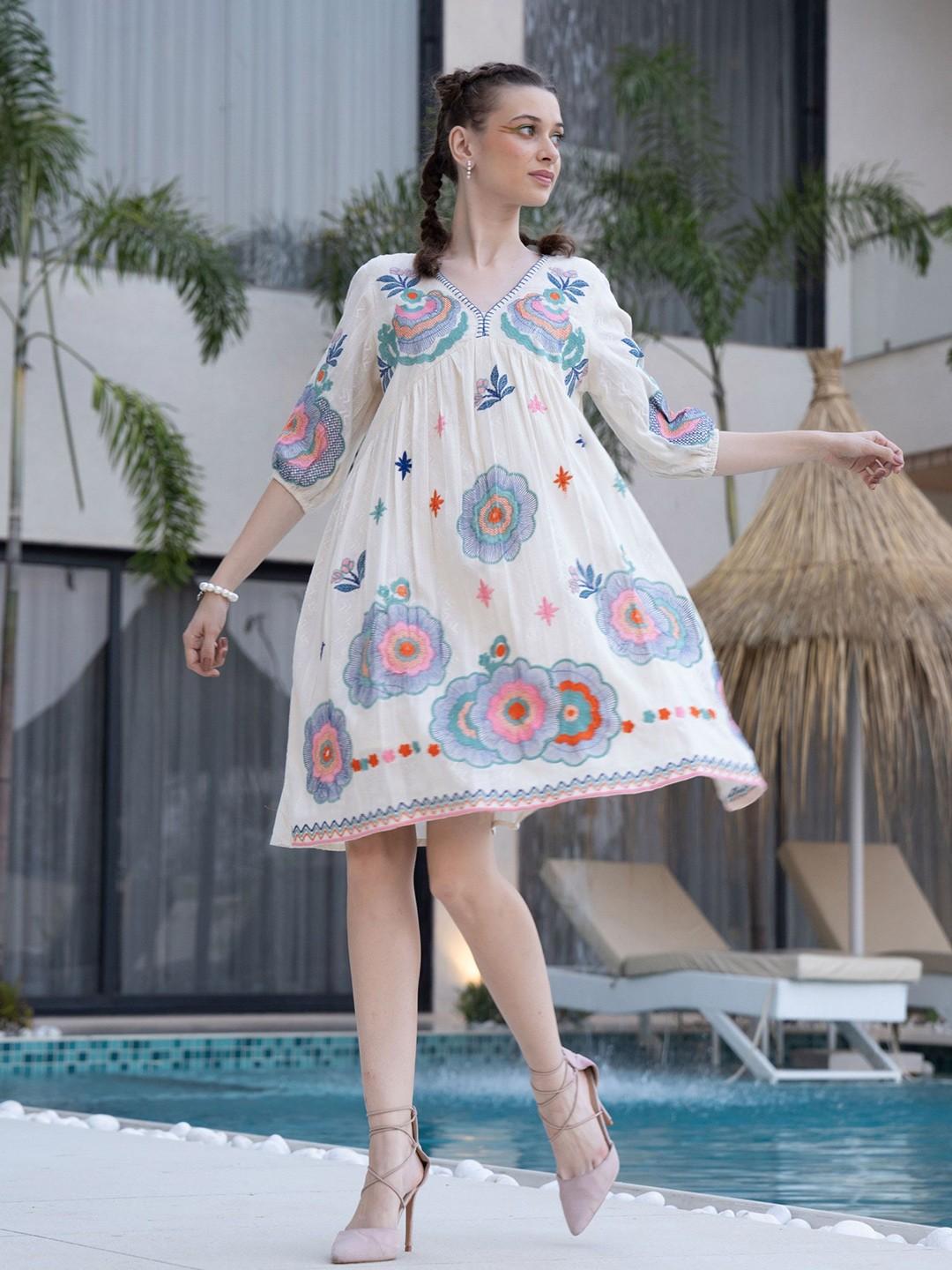 Classic Floral Middy | Poly Cotton One Piece Dress for Women